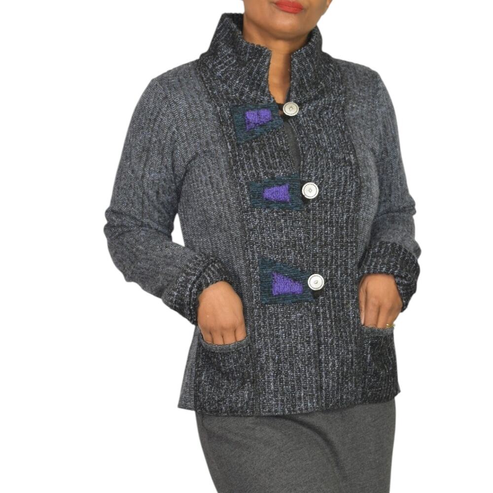 Lee Andersen Sweater Grey Cardigan Fiber Art Textile Wearable Art Knitwear Small